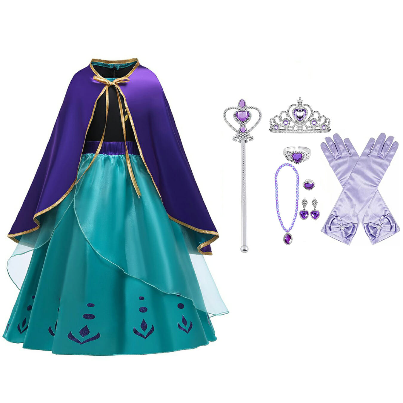 krans JEP compleet Frozen 2 Anna jurk paarse / turquoise cape + accessoires - Het Betere Merk