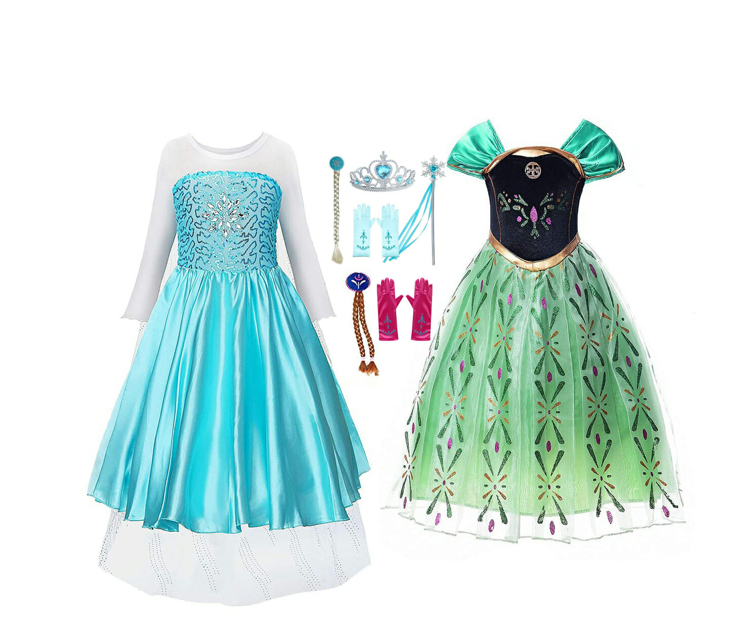 8-pack Frozen Anna Jurk|Elsa jurk|Kroon|Prinsessen Handschoenen|Toverstaf| Elsa Vlechtjes - Het Betere Merk