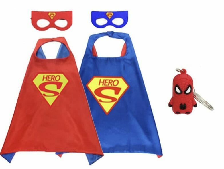 Superhelden Verkleedpak - 2 Pack - Superheld Rode / Blauwe cape + masker - One Size - maat /128 3/9 jaar - Merk