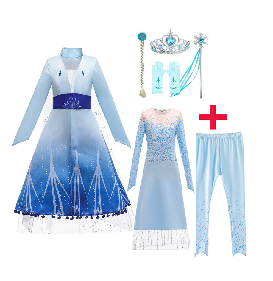 Huiswerk parfum Opgetild Frozen 2 Elsa blauwe jurk, onderjurk, broek + gratis 4-delig accessoireset  - Het Betere Merk