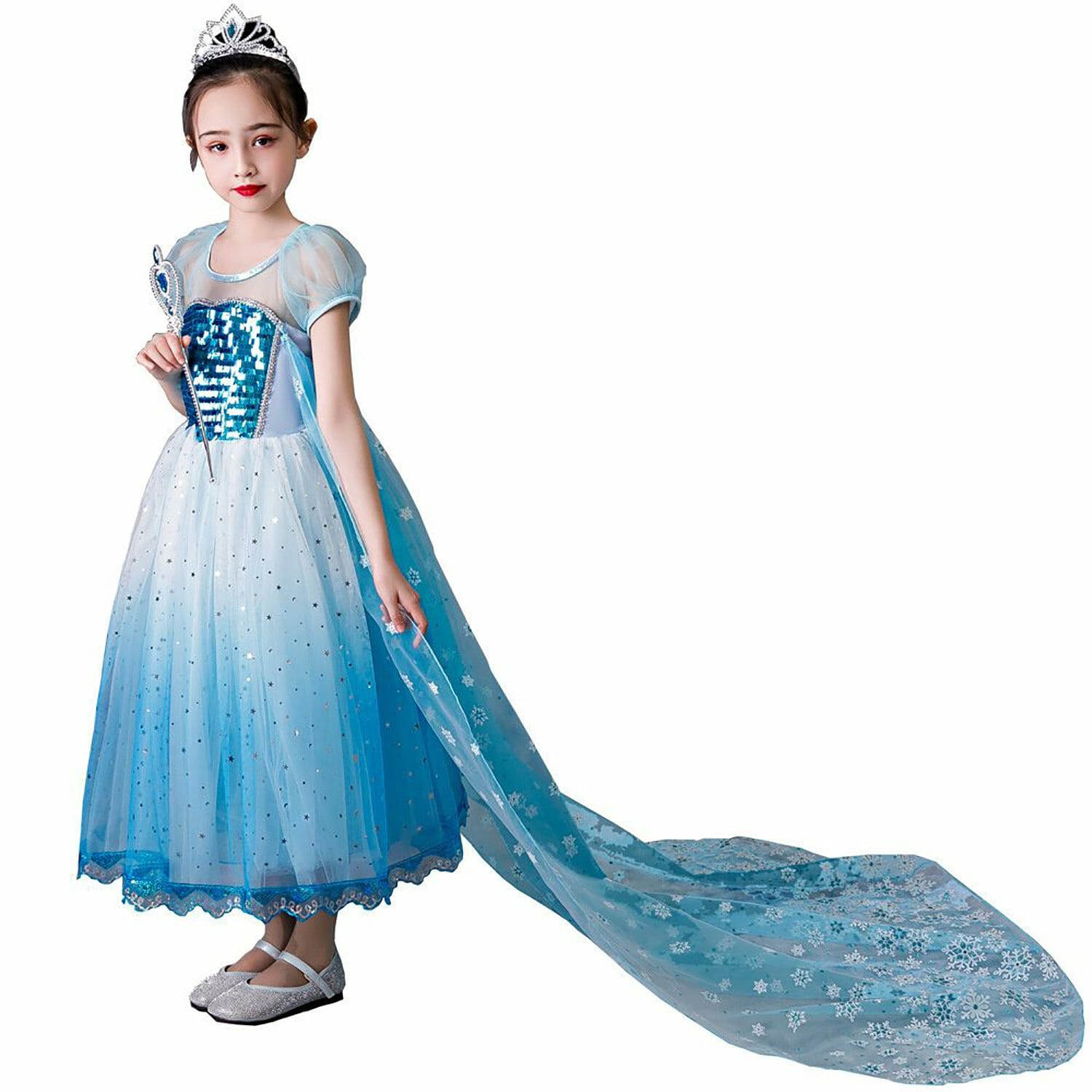 Mauve Kapper Onmiddellijk Frozen - Elsa Blauwe Prinsessenjurk - Lange Sleep - Gratis Kroon +  Toverstaf - Het Betere Merk