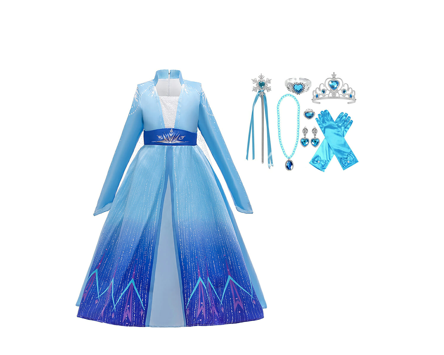 Elsa - Prinsessenjurk - Frozen 2 + Toverstaf + Kroon + vlecht